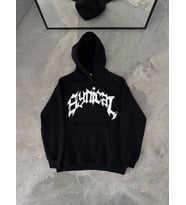 Üç İplik Kapşonlu Baskılı Oversize SweatShirt- Siyah