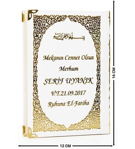 50 ADET - İsim Baskılı Ciltli Yasin Kitabı - Çanta Boy - Beyaz - 128 Sayfa - Mevlit Hediyeliği