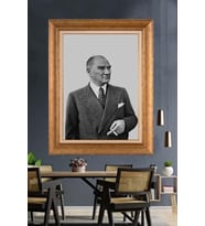 Altın Varaklı Çerçeveli Paspartulu Atatürk Tablo TR1426 (Gold)