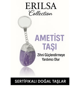 Sertifikalı Ametist Taşı Anahtarlık – Stres Azaltıcı ve Negatif Enerji Temizleyici Taş (Çok Renkli)