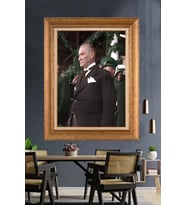 Altın Varaklı Çerçeveli Paspartulu Atatürk Tablo TR1311 (Gold)