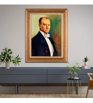 Altın Varaklı Çerçeveli Paspartulu Atatürk Tablo DC0710 (Gold)