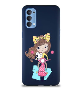 Oppo Reno 4 Soft Premier Kapak Vespagirl Tasarımlı Silikon Kılıf - Lacivert (Şeffaf)
