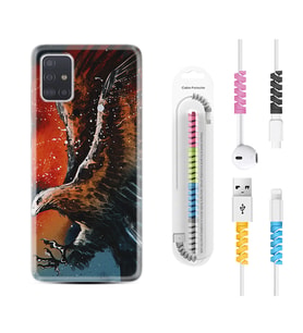 Samsung a71 A72 A73 A7 A9 2018 C7 C9 Kılıf Kablo Koruma Spiral Silikon Kartal Uçarken 1718