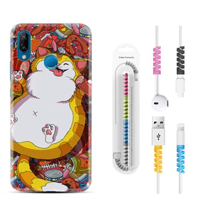 Huawei P20 Lite Mate 10 20 Lite Pro P40 Lite KılıfKablo Koruma Spiral Silikon Tombul Kedi 1739