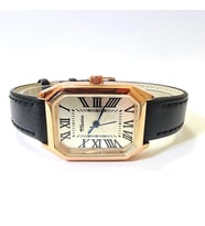 Marlas Retro Kadın Kol Saati, Vintage Tasarım, Roma Rakamlı, Deri Kordon, Sekizgen, Kolay Kullanım, Siyah Kordon, Rose Gold Renk