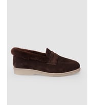 %100 Hakiki Deri Kahverengi Süet Kürklü Kadın Loafer