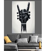 Gitarlardan Rock El İşareti Dekoratif Kanvas - Mdf Ahşap Tablo