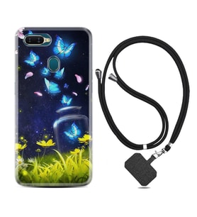 Oppo A5S A15 A16 A54 A55 A73 A74 Kılıf Boyun Askılı Silikon Neon Butterflys 1309