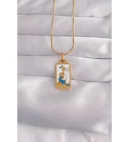 316L Çelik Gold Renk Beyaz Mineli Kız Figür Tarot Kolye 5886 - HPSBYI9532-7682