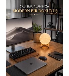 Gerçekçi Ay Dokulu Dekoratif Gece Lambası USB Şarjlı Ay Işığı