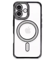 Newface Apple iPhone 16 Plus Kılıf Joke Simli Magneticsafe Kılıf - Siyah