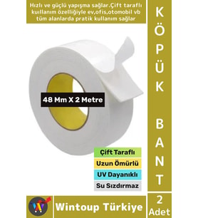 Premium Süper Güçlü Yapışkan İç Mekan Duvar Ahşap Çift Taraflı Köpük Bant 48 Mm x 2 Metre 2 Adet