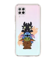 Huawei P40 Lite Uyumlu Sevimli Baby Yoda ve Stitch Desenli Şeffaf Telefon Kılıfı