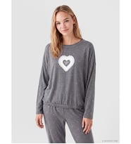 LCW DREAM Gri Bisiklet Yaka Baskılı Kadın Pijama Takım