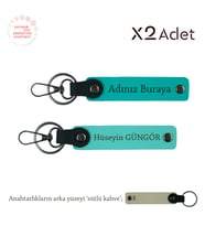 Teyzeye Değerli Hediye, İsim Yazılı 2’li Anahtarlık Takımı, Koyu Turkuaz-Turkuaz-Sütlü Kahve