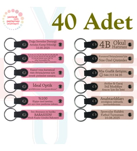 Pembe & Pudra, 40’li Set, İsimli Anlamlı Deri Anahtarlık, Baby Shower Etkinliğine Anlamlı Anı