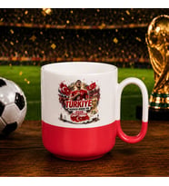 BK Gift Türkiye Taraftar Temalı Dünya Futbol Kupası Tasarımlı Kırmızı Joyful Kupa Bardak-3 Tek Yürek Milli Takım Ruhu