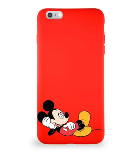 Apple iPhone 6 Plus Soft Premier Kapak Mickey Mouse-F Tasarımlı Silikon Kılıf - Kırmızı (Şeffaf)