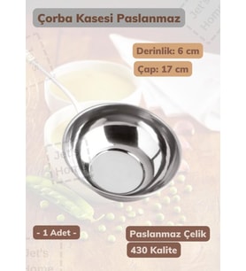 Çorba Kasesi Paslanmaz Kase Yoğurt Kasesi Meyve Kasesi Çelik 17 cm