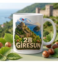 Giresun Temalı Memleket Kupası – 28 Giresun Kalesi Giresun Adası Karadeniz ve Fındık Baskılı Seramik Kupa