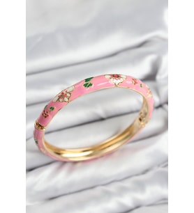 Mineli Pirinç Pembe Çiçek Motifli Gold Kadın Kelepçe - TJ-BB7617