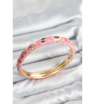 Mineli Pirinç Pembe Çiçek Motifli Gold Kadın Kelepçe - TJ-BB7617