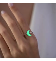 925 Ayar Gümüş Gece Parlayan/Fosforlu Ayarlanabilir Ay Tasarımlı Kadın Yüzük