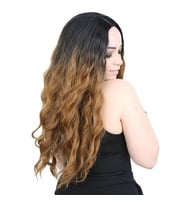 Su Daası Uzun Perçemsiz Fiber Sen Peruk / Siyah / Karamel Ombreli