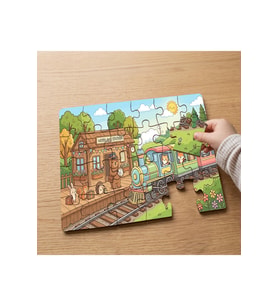 Hayvanlar Treni - Tren İstasyonu Tasarımlı 24 Parça Ahşap Çocuk Puzzle