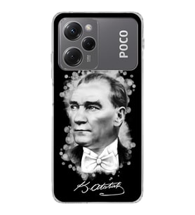 Poco X5 Pro Uyumlu Kamera korumalı Kapak Atatürk Tasarımlı  Şeffaf Kılıf