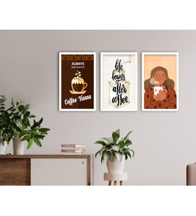 BK Home Coffee Tasarımlı Dekoratif 3’lü Ahşap Beyaz Çerçeveli Tablo-4