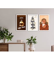 BK Home Coffee Tasarımlı Dekoratif 3’lü Ahşap Beyaz Çerçeveli Tablo-4