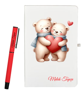 Sevgiliye Hediye Kişiye Özel Defter ve Roller Kalem Hediye Seti