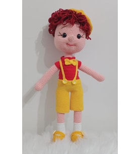 Kırmızı Sarı Sevimli Oğlan Bebek Amigurumi Organik Oyuncak