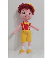 Kırmızı Sarı Sevimli Oğlan Bebek Amigurumi Organik Oyuncak