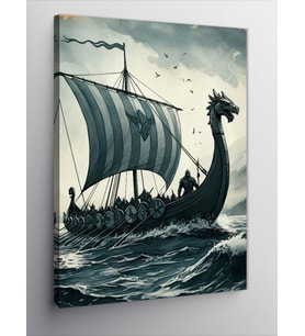 Kanvas Tablo Fırtınada Viking Gemisi