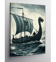 Kanvas Tablo Fırtınada Viking Gemisi