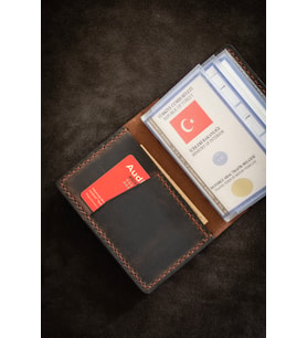 Kişiye İsme Özel Deri Araç Ruhsat Kılıfı / Kabı Kestane