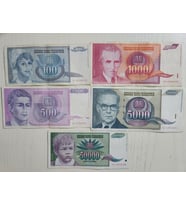 5 Adet Yugoslav Dinarı 1992 Temiz Tam Set Yugoslav Para Seti