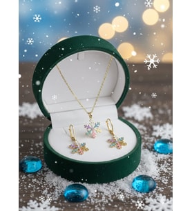 925 Ayar Papatya Silver Yılbaşı Özel Tasarım Mineli Kar Tanesi Kolye Küpe Set.rose.gold.rodaj
