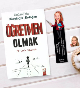 BK Gift Kişiye Özel Kadın Öğretmen Karikatürlü Ahşap Kitap Ayracı Ve Öğretmen Olmak Kitabı Hediye Seti-3