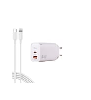 CL45 ECO Bundle 45W Hızlı Şarj Cihazı + Lightning Kablo  PD & QC Destekli, Güvenli Şarj (Beyaz)