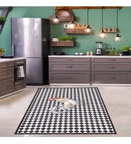 Horoz Karo Kitchen Desenli Dijital Baskı Yıkanabilir Kaymaz Taban Mutfak Halısı ve Yolluk (Beyaz)