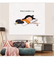 Hallederiz Temalı Leke Tutmaz Kadife Dokulu Kumaş Duvar Örtüsü Duvar Halısı Tapestry (Karışık)