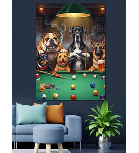 Bilardo Oynayan Köpekler Serisi Dekoratif Kanvas - Mdf Ahşap Tablo
