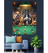 Bilardo Oynayan Köpekler Serisi Dekoratif Kanvas - Mdf Ahşap Tablo