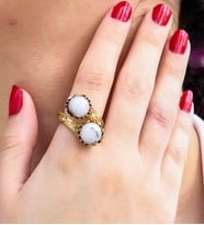 Doğal Taş Aytaşı 2'li Doğal Taşlı Antik Model Kadın Ayarlanabillir Yüzük euy90ay (Beyaz)