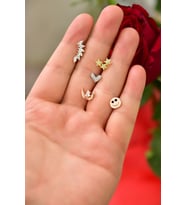 Papatya Silver Çelik Üç Renkli  5'li Kombinli Tragus Küpe Model 2