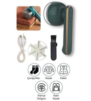 Saplı Oval Tiftik Temizleme Makinesi USB Şarjlı Kumaş Tüy Alma Cihazı Kazak Ceket Çorap İçin Uygun (Yeşil)